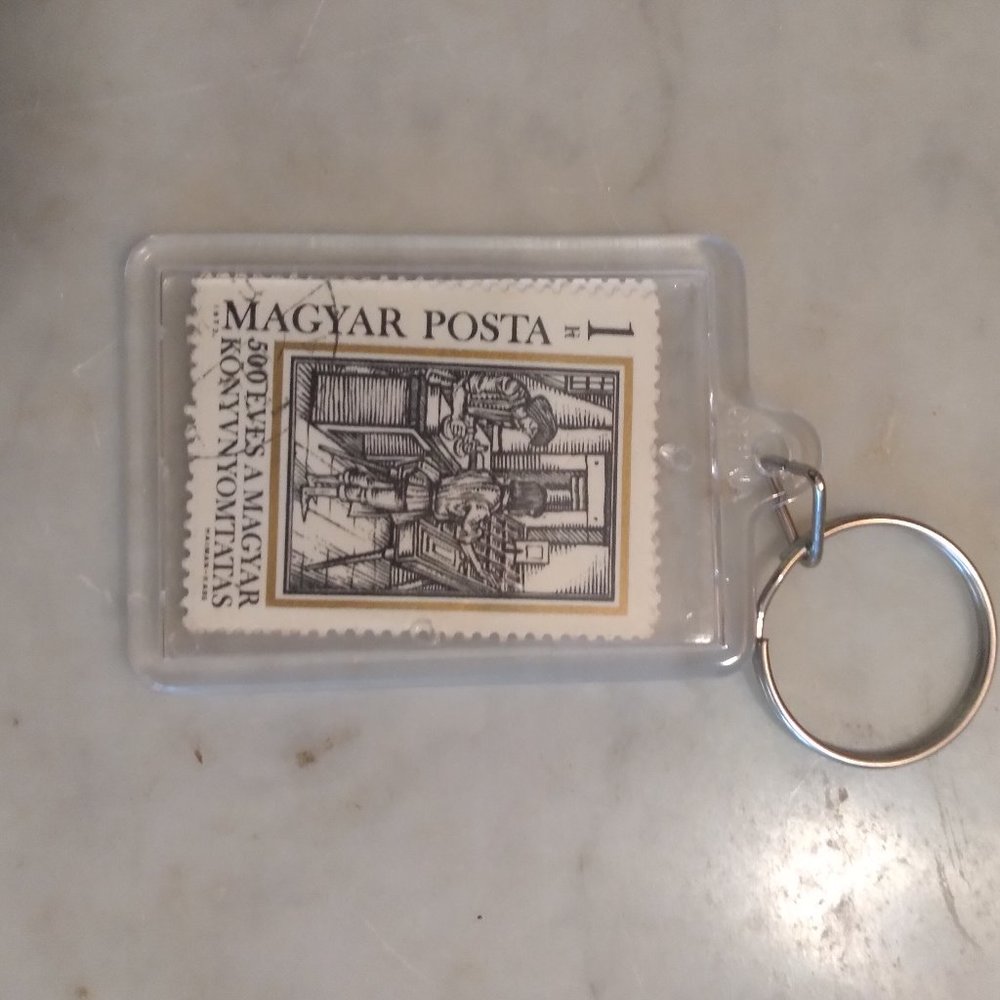 Collectible Postage Stamp Keyring (or luggage bag tag) - Early Printing Shop